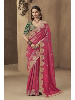 Suha - Red Designer Sequence Handwork Saree with Unstitched Blouse