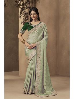 Suha - Pista Designer Sequence Handwork Saree with Unstitched Blouse