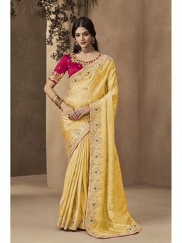 Suha - Yellow Designer Sequence Handwork Saree with Unstitched Blouse