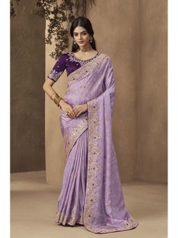 Suha - Lavender Designer Sequence Handwork Saree with Unstitched Blouse