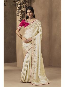 Suha - Cream Designer Sequence Handwork Saree with Unstitched Blouse