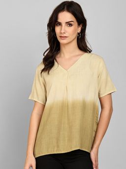 Maaesa - Rayon Slub Tie and Dye V-Neck Short Sleeves Green Top