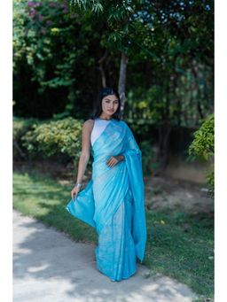 Moora - Sky Sorbet - Blue Batik Pure Saree With Unstitched Blouse