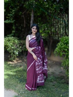 Moora - Wine Pop - Mauve Batik Pure Saree With Unstitched Blouse