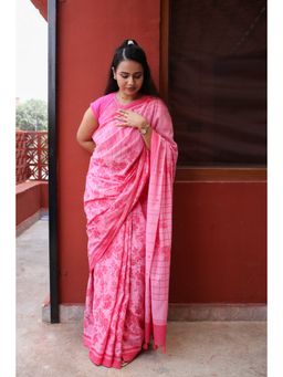 Moora - Pink Postcards From Past Printed Saree with Unstitched Blouse