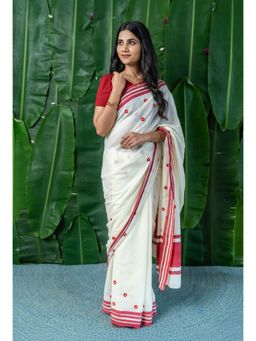 Moora - Off White Blooms Embroidered Saree with Unstitched Blouse