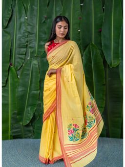 Moora - Blooming Yellow Embroidered Saree with Unstitched Blouse