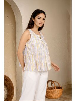 ZNKL - Pleated Sleeveless Regular Fit Multicolor Top