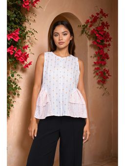 ZNKL - Tiny Dots Pattern Sleeveless White Top