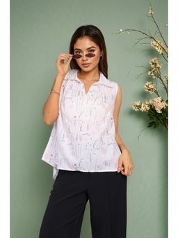 ZNKL - Botanical Floral Sleeveless White Top