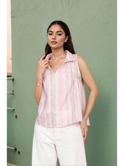 ZNKL - Soft Stripes Sleeveless Pink Top