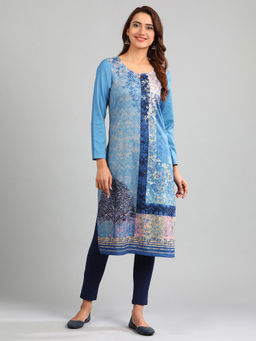 Aurelia - Blue Round Neck Winter Kurta