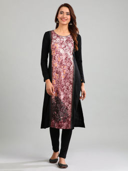 Aurelia - Black Round Neck Winter Kurta