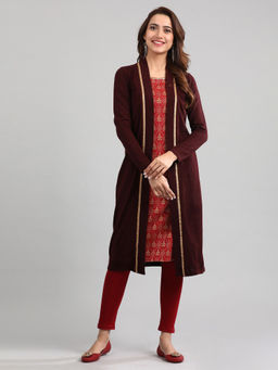 Aurelia - Burgundy Round Neck Winter Kurta