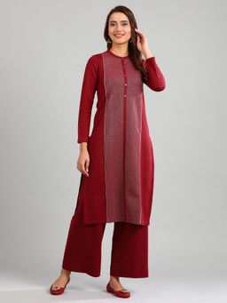 Aurelia - Red Band Collar Yarn-Dyed Winter Kurta