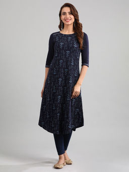 Aurelia - Navy Blue Round Neck Winter Kurta