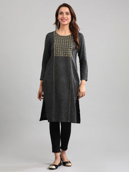 Aurelia - Grey Round Neck Winter Kurta