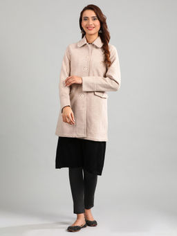 Aurelia - Beige Yarn-Dyed Full Sleeves Coat