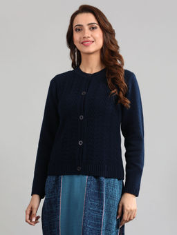 Aurelia - Navy Blue Mandarin Neck Sweater