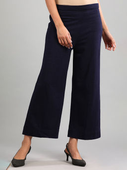 Aurelia - Navy Blue Yarn-Dyed Winter Palazzos