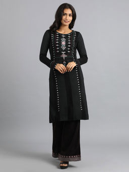 W - Black Round Neck Winter Kurta