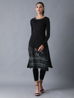W - Grey Round Neck Winter Kurta