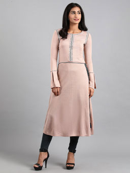 W - Pink Round Neck Winter Kurta