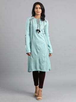 W - Blue Mandarin Neck Winter Kurta