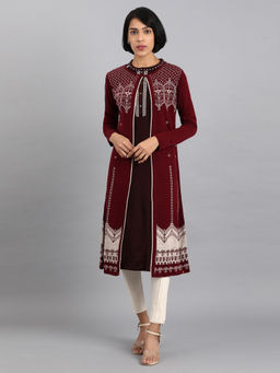 W - Maroon Knitted Cardigan