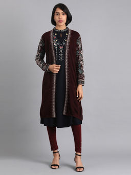 W - Maroon Long Cardigan