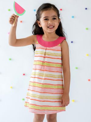 Campana Girls Zoe Dress - Small Jaal Print - Pink & Yellow main image 1