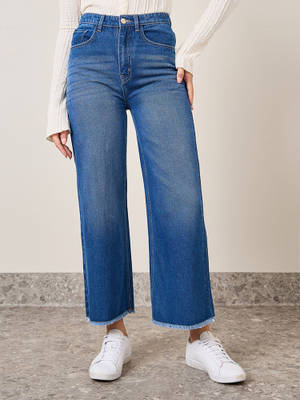 Buy Styli Raw Edge Detail Low Fade Wide Leg Jeans Online