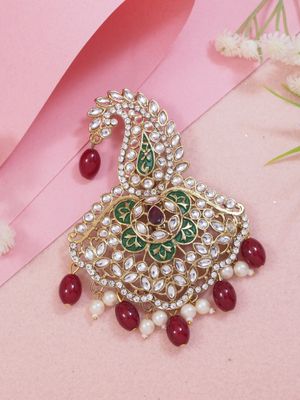 Gold Plated Traditional Kundan Safa Kalangi Brooch for Groom/Men/Dulha Pagadi