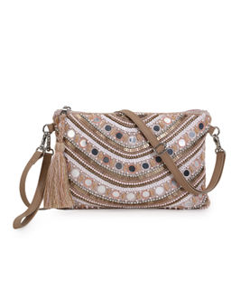 Anekaant - Ghoomar Pastel Pink Multi Acrylic Jacquard Leatherette Motifs Embellished Sling Bag