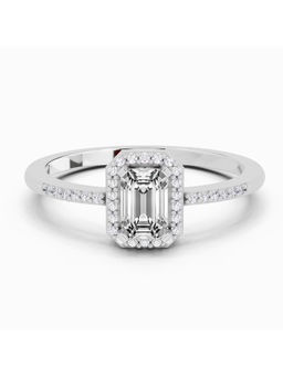 Sparkles - Lab Grown Diamond 0.7 Ct Emerald Cut Halo Ring for Women 14K Silver