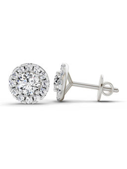 Sparkles - Lab Grown Diamond 1 Carat Round Halo Stud Earrings for Women 14K White Gold