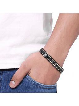 Yellow Chimes - Men Black & White Printed Stainless Steel Bio Energy Link Bracelet