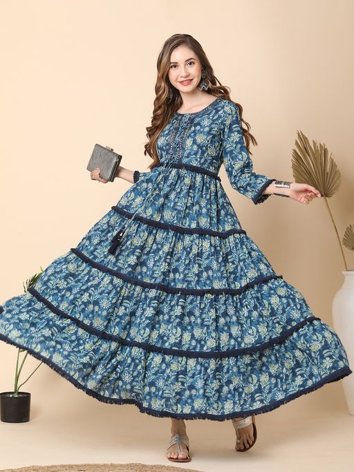 green emerald velvet dress EMBROIDERED YOKE DRESS main image 0