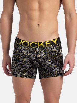 Jockey - FP23 Men Super Combed Cotton Elastane Printed Trunk - Black Empire Yellow