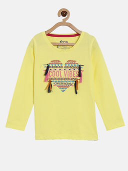 3PIN - Girls Yellow Cotton Printed T-Shirt