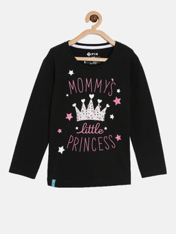 3PIN - Girls Black Cotton Typography Pure T-Shirt