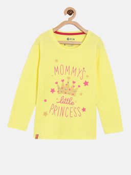 3PIN - Girls Yellow Cotton Typography Pure T-Shirt