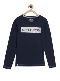 3PIN - Navy Blue Cotton Typography T-Shirt