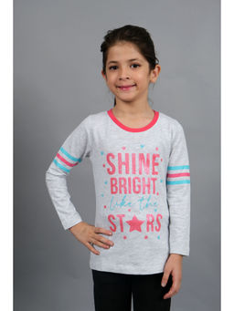 3PIN - Girls Grey Pure Cotton Typography T-Shirt