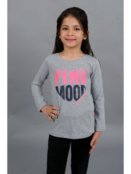 3PIN - Girls Grey Pure Cotton Typography T-Shirt