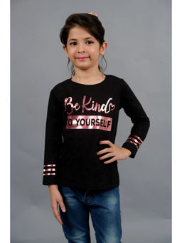 3PIN - Girls Pure Cotton Black Typography T-Shirt