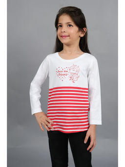 3PIN - Girls White Pure Cotton Stripes T-Shirt