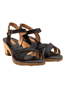 El Naturalista - Womens Black Leather Buckle Closure Block Heel Sandals