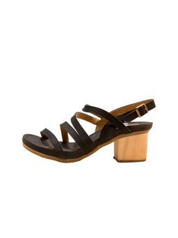 El Naturalista - Womens Black Leather Buckle Closure Block Heel Sandals