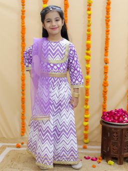 Junitos - Girls Cotton Printed Purple Lehenga with Choli & Dupatta (Set of 3)